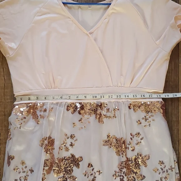 Cream & rose gold sequined, full length dress, size 2X, Shein - Picture 8 of 11